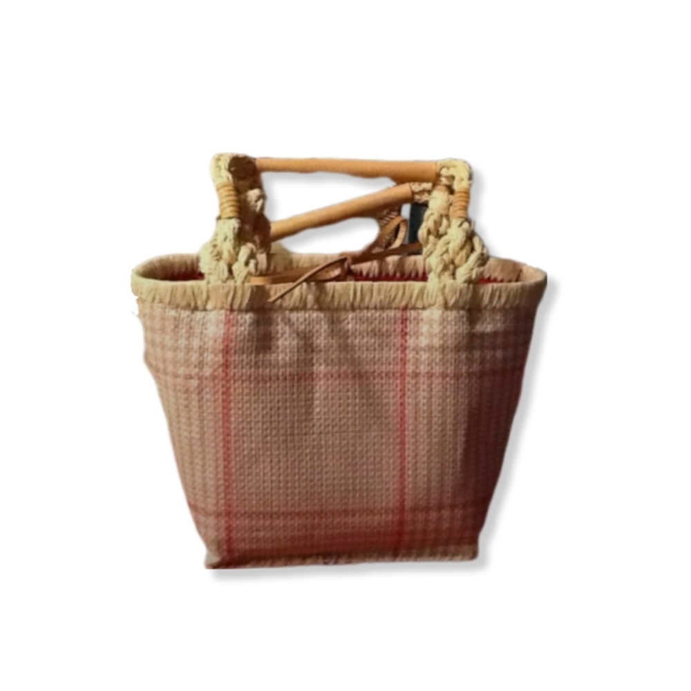 LAUREN Ralph Lauren Straw TWEED Rope/Genuine Leather Handles Should - Picture 2 of 8